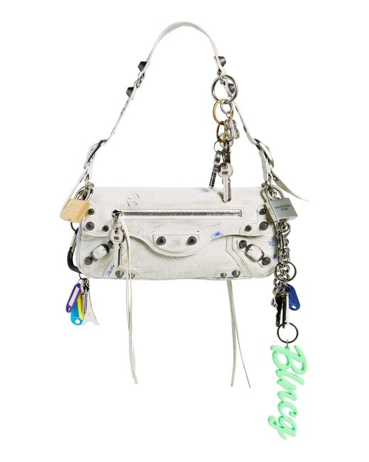 Balenciaga White Small Le Cagole Used Effect Sling Bag With Charms