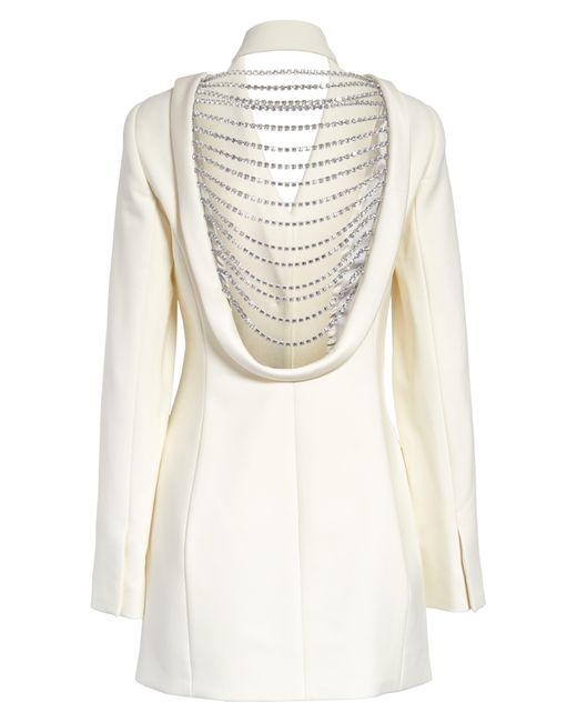Area Backless Draped Crystal Blazer Dress in White