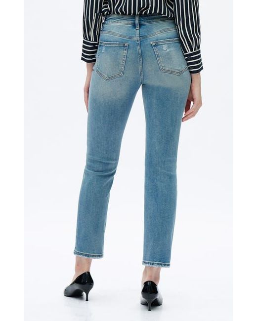 Bayeas Blue Ripped Mid Rise Slim Straight Leg Jeans