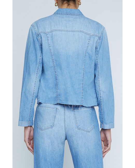 L'Agence Blue Janelle Raw Hem Cotton Denim Jacket