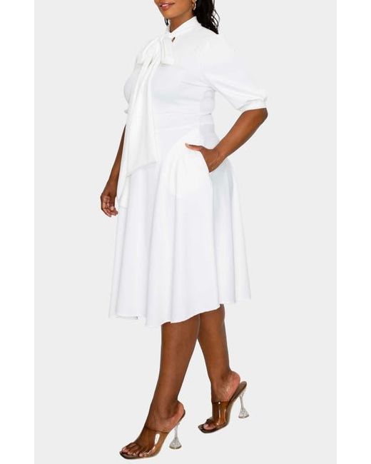L I V D White Carina Donna Fit & Flare Midi Dress