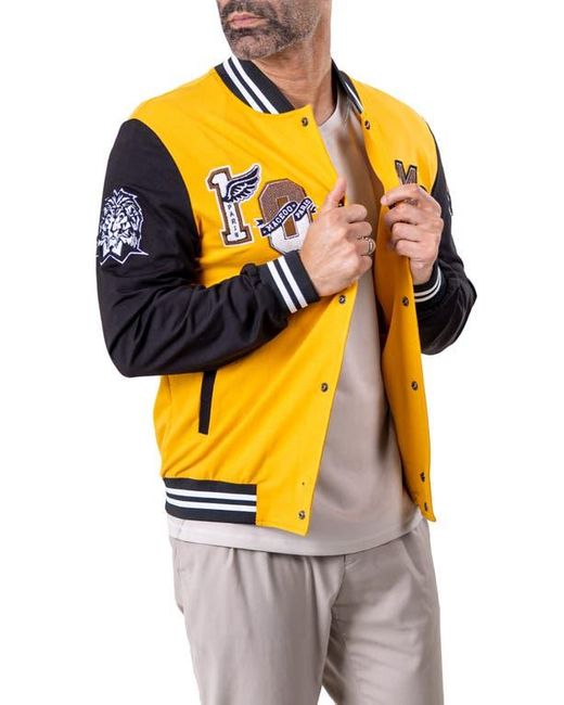 Maceoo Yellow Varsity222 Bomber Jacket for men