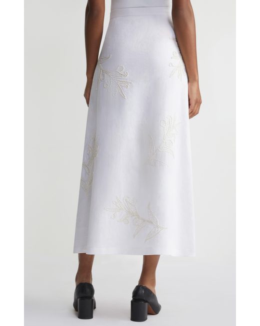 Lafayette 148 New York White Floral Embroidered Linen Midi Skirt
