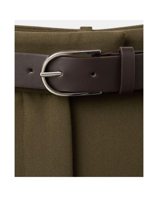 Mango Green Belted Pleated Straight Leg Pants