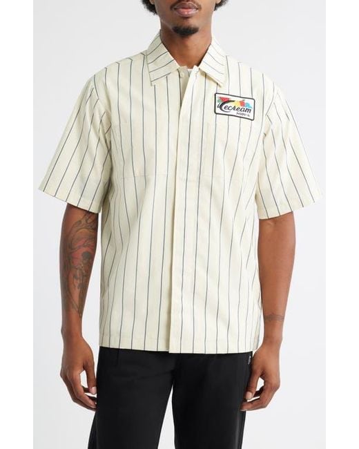 ICECREAM White Fruit By The Fruit Stripe Short Sleeve Cotton Graphic Button-Up Shirt for men