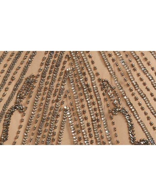 Pisarro Nights Brown Illusion Beaded Mesh Column Gown