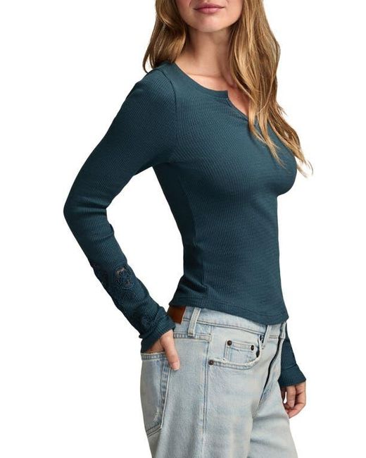 Lucky Brand Blue Cutwork Detail Cotton Rib Top