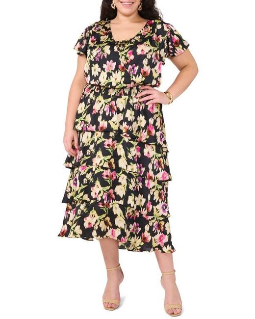 Vince Camuto Brown Floral Tiered Midi Dress
