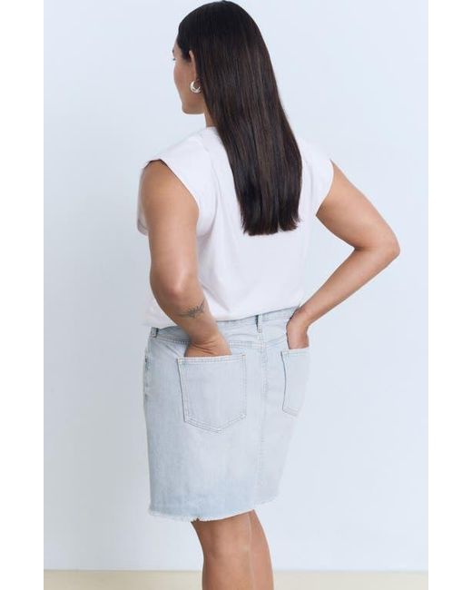 Mango Blue Frayed Hem Denim Miniskirt