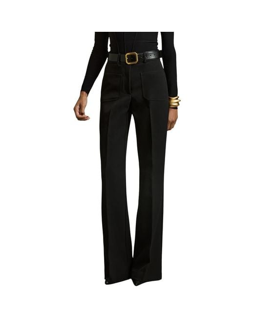 Reiss Black Priya Patch Pocket High Waist Flare Pants