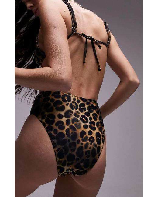 TOPSHOP Black Leopard High Waist Bikini Bottoms