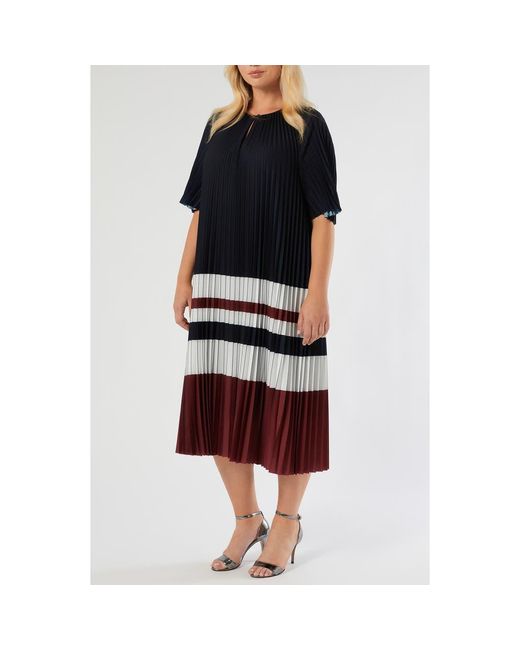Marina Rinaldi Black Calibri Colorblock Pleated Crêpe De Chine Dress