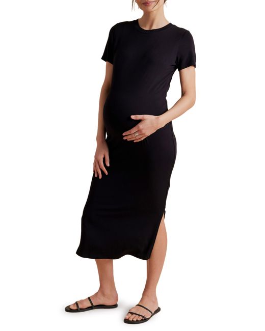 A Pea In The Pod Black Jersey Midi Maternity Dress