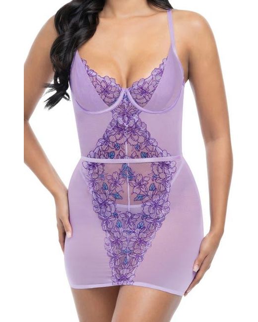 Oh La La Cheri Purple Underwire Chemise & G-String Set