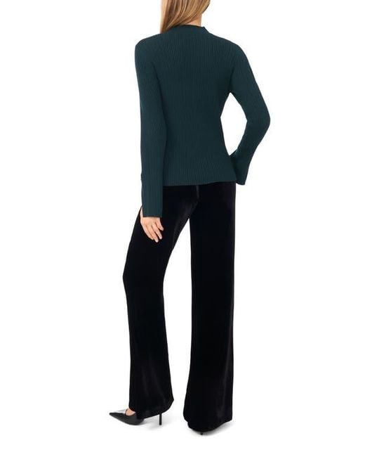 Ted Baker Blue Mock Neck Split Cuff Ribbed Sweater