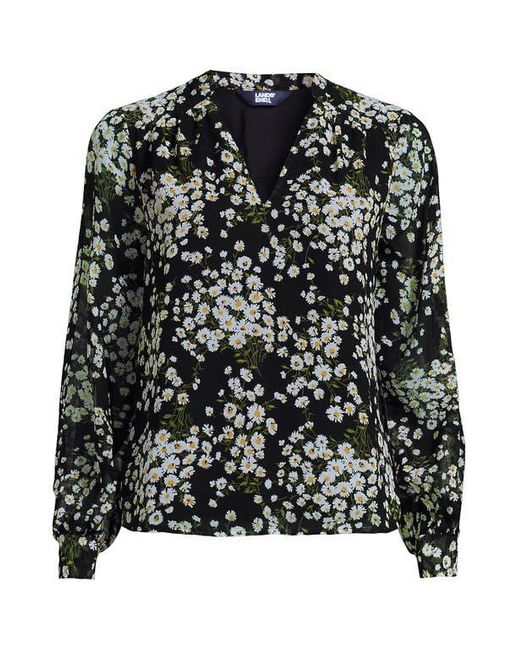 Lands' End Black Chiffon Removable Tie Neck Blouse