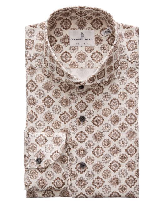 Emanuel Berg Brown Medallion Print Dobby Button-up Shirt for men