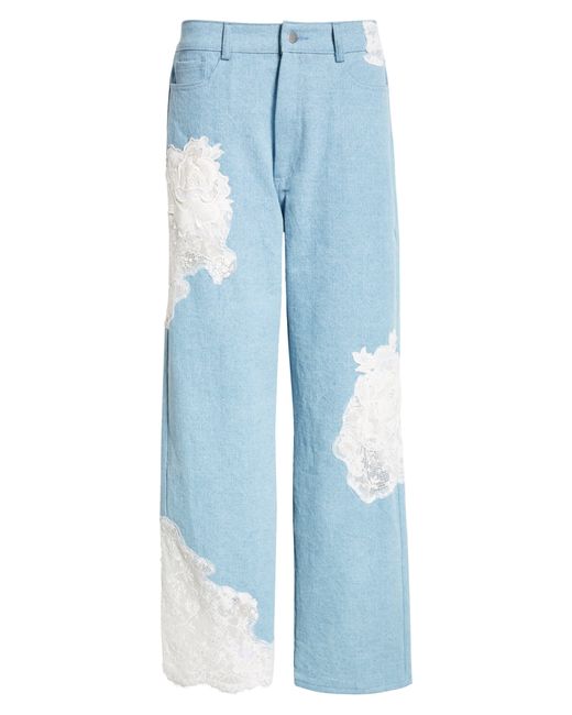 Collina Strada Blue Mikaela Lace Patched Straight Leg Jeans