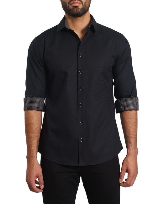 Jared Lang Black Trim Fit Jacquard Button-up Shirt for men