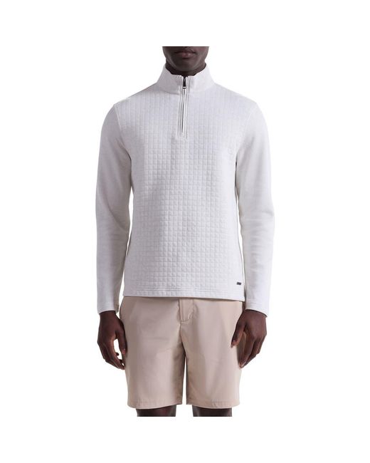 Bugatchi Gray Waffle Quarter Zip Cotton Blend Pullover for men