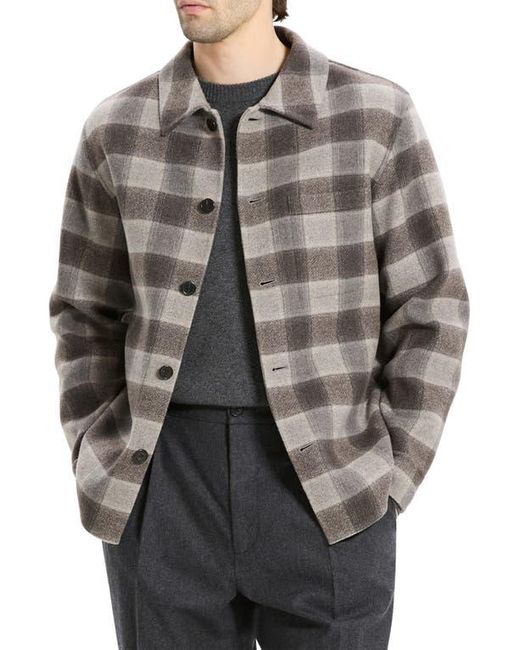 Theory Gray Plaid Wool & Cashmere Flannel Button-Up Shirt Jacket for men