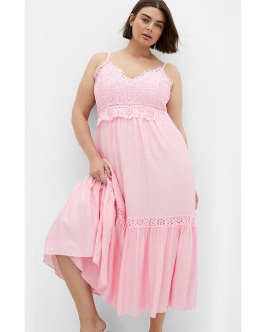 City Chic Pink Brielle Lace Trim Maxi Sundress