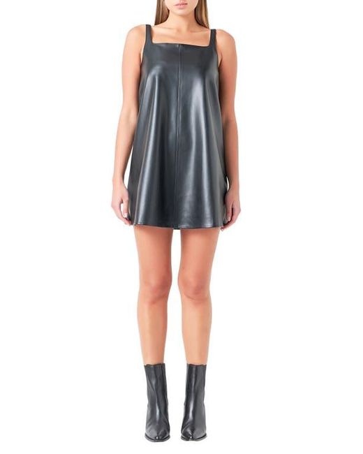 Grey Lab Black Square Neck Faux Leather Minidress
