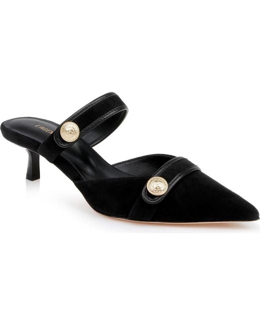 L'agence Grey Black Denim Black Square Buckle Pointed Toe Pumps