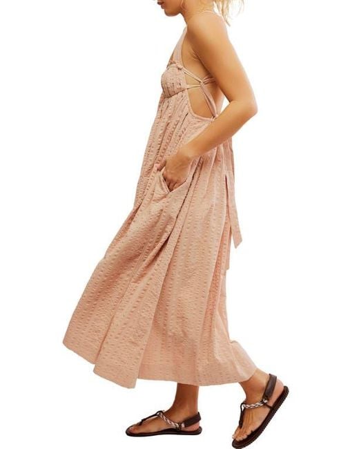 Free People Brown Poppy Cotton Seersucker Midi Dress
