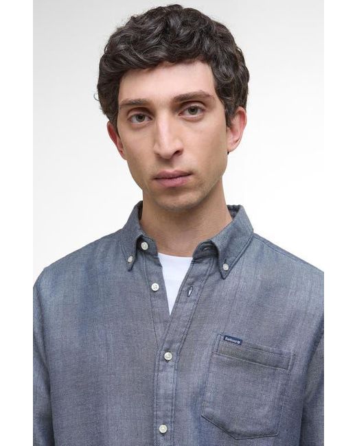 Barbour Blue Buckley Tailored Fit Cotton Herringbone Button-Down Shirt for men