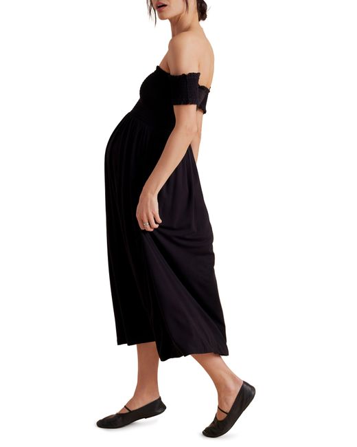 A Pea In The Pod Black Off The Shoulder Maternity Midi Dress