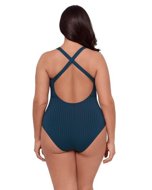 S3 Blue Ribbed Scoopneck Crossback One Piece Swimsuit