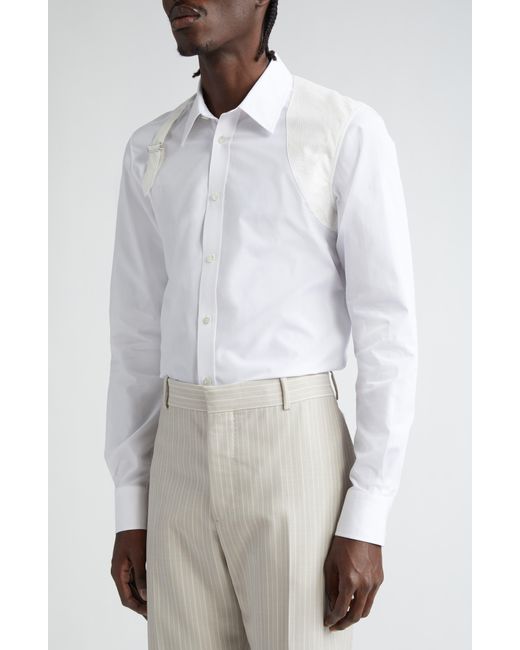 Alexander McQueen White Tonal Harness Cotton Poplin Button-up Shirt for men