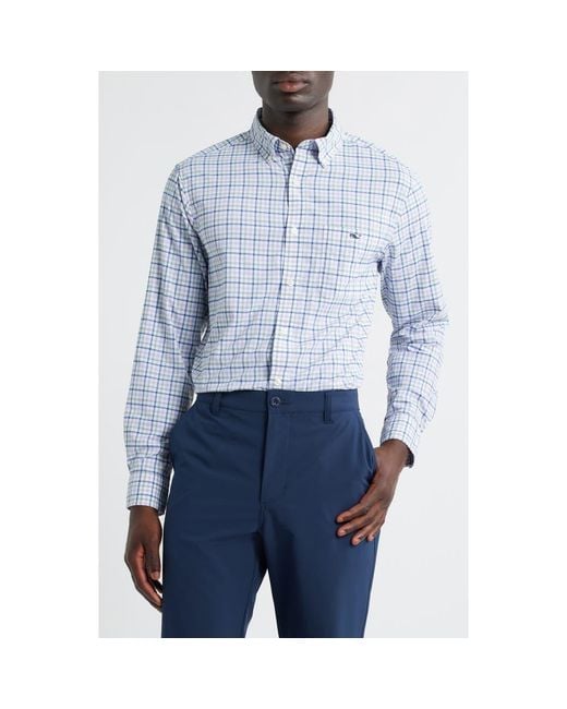 Vineyard Vines Blue Forepeak Tattersall Check Performance Button-Down Shirt for men