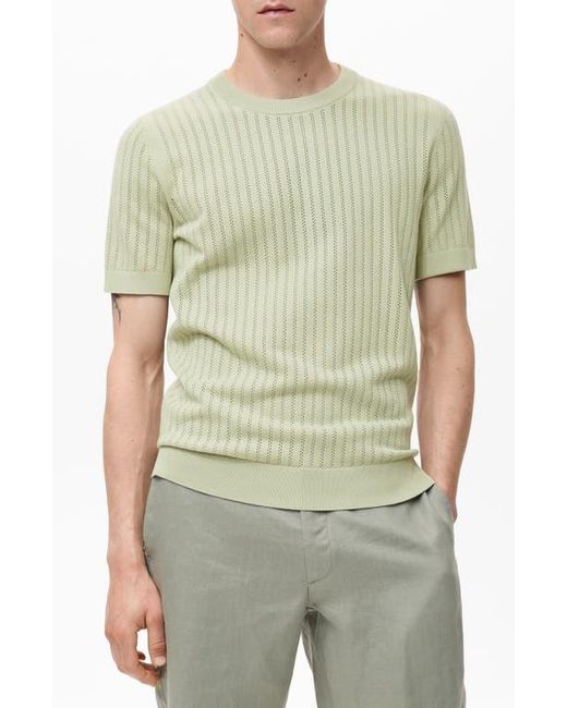 Mango Green Openwork Stripe Cotton Top for men