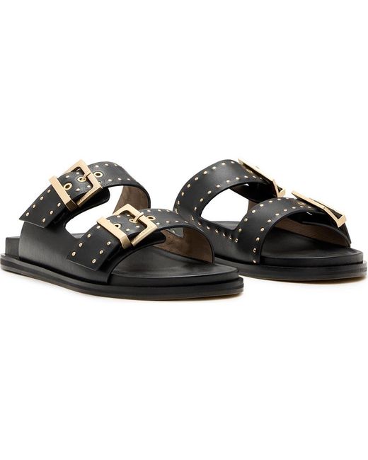 AllSaints Black Magda Two-Strap Stud Sandal