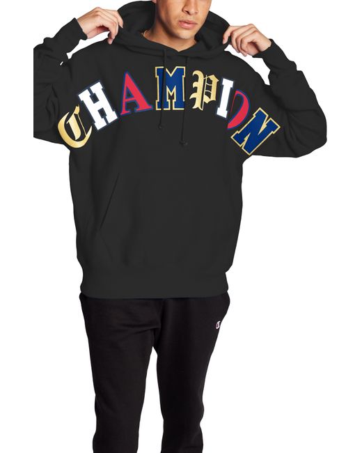 Champion Black Reverse Weave Old English Pullover Hoodie for men