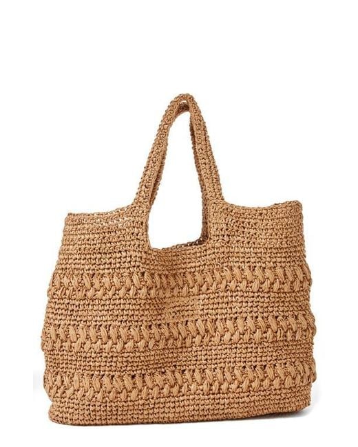 LSPACE Brown Changing Tides Crocheted Raffia Tote