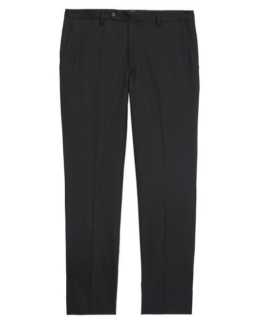 Berle Black Flat Front Stretch Solid Wool Trousers for men