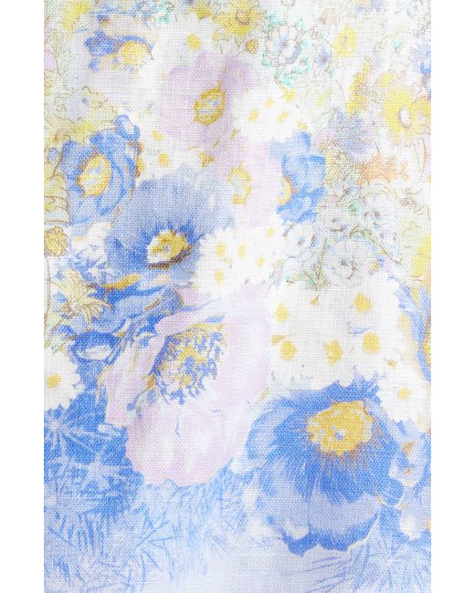 Zimmermann Blue Floral Print Linen Minidress