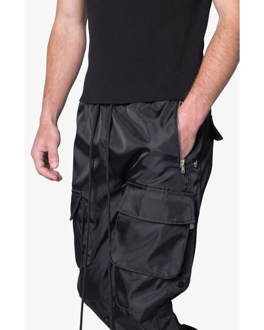 MNML Black Side Snap Nylon Cargo Pants for men