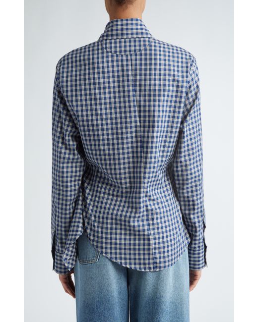 Commission Blue Ivy Plaid Twisted Cotton Button-up Shirt
