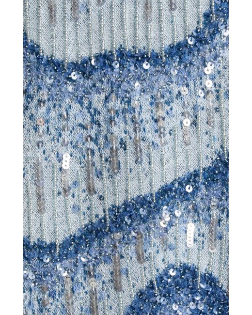 Amiri Blue Sequin Wavy Knit Wool Polo for men