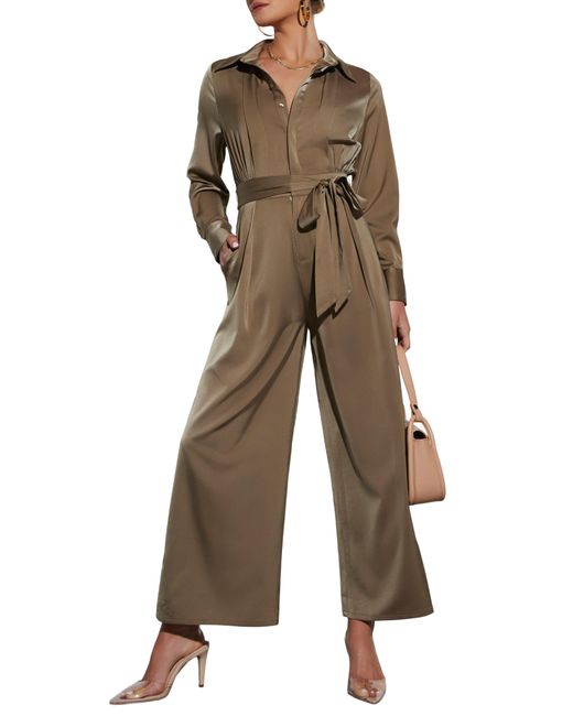 Vici Collection Natural Pull It Together Satin Jumpsuit