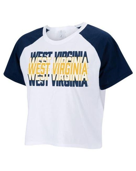 ZooZatZ Blue West Virginia Mountaineers Colorblock Repeat Raglan Cropped T-Shirt
