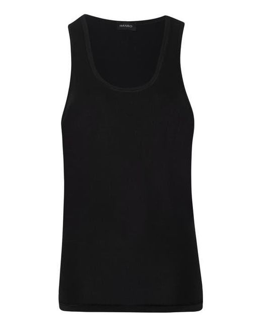 Hanro Black Cotton Superior Fitted Cotton Tank Top for men