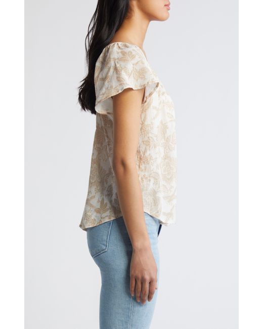 Liverpool Los Angeles White Floral Flutter Sleeve Cotton Top