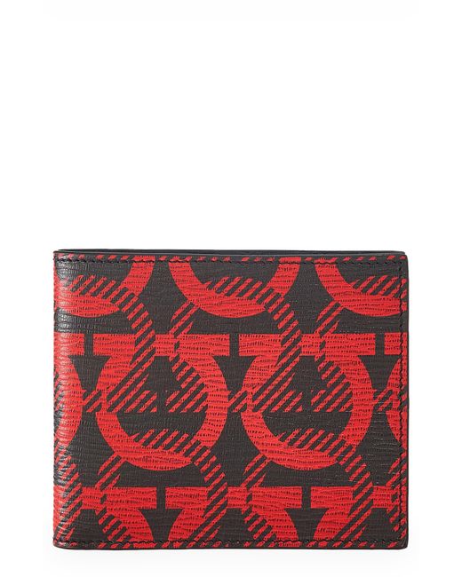 Ferragamo Red Salvatore Revival Gancini Print Bifold Leather Wallet for men