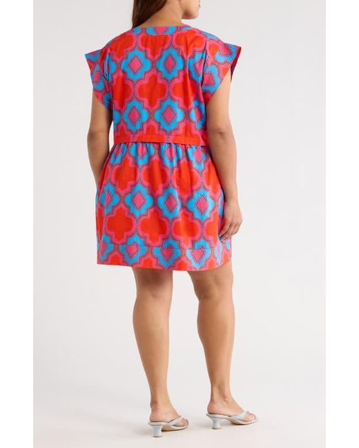 Sugarlips Red Devany Jolene Abstract Print Cotton Trapeze Dress