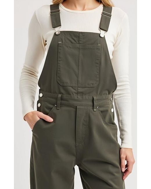 Modenaire Green Wide-Leg Adjustable-Strap Front Bib Pocket Overalls
